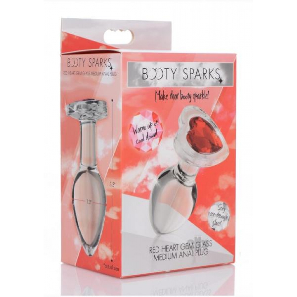 Booty Sparks Red Heart Glass Plug Md - Anal Plugs