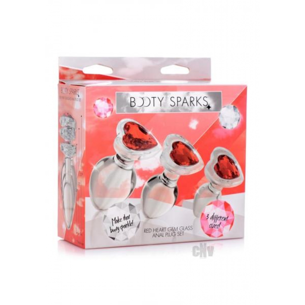 Booty Spark Red Heart Gem Glass Plug Set - Anal Trainer Kits