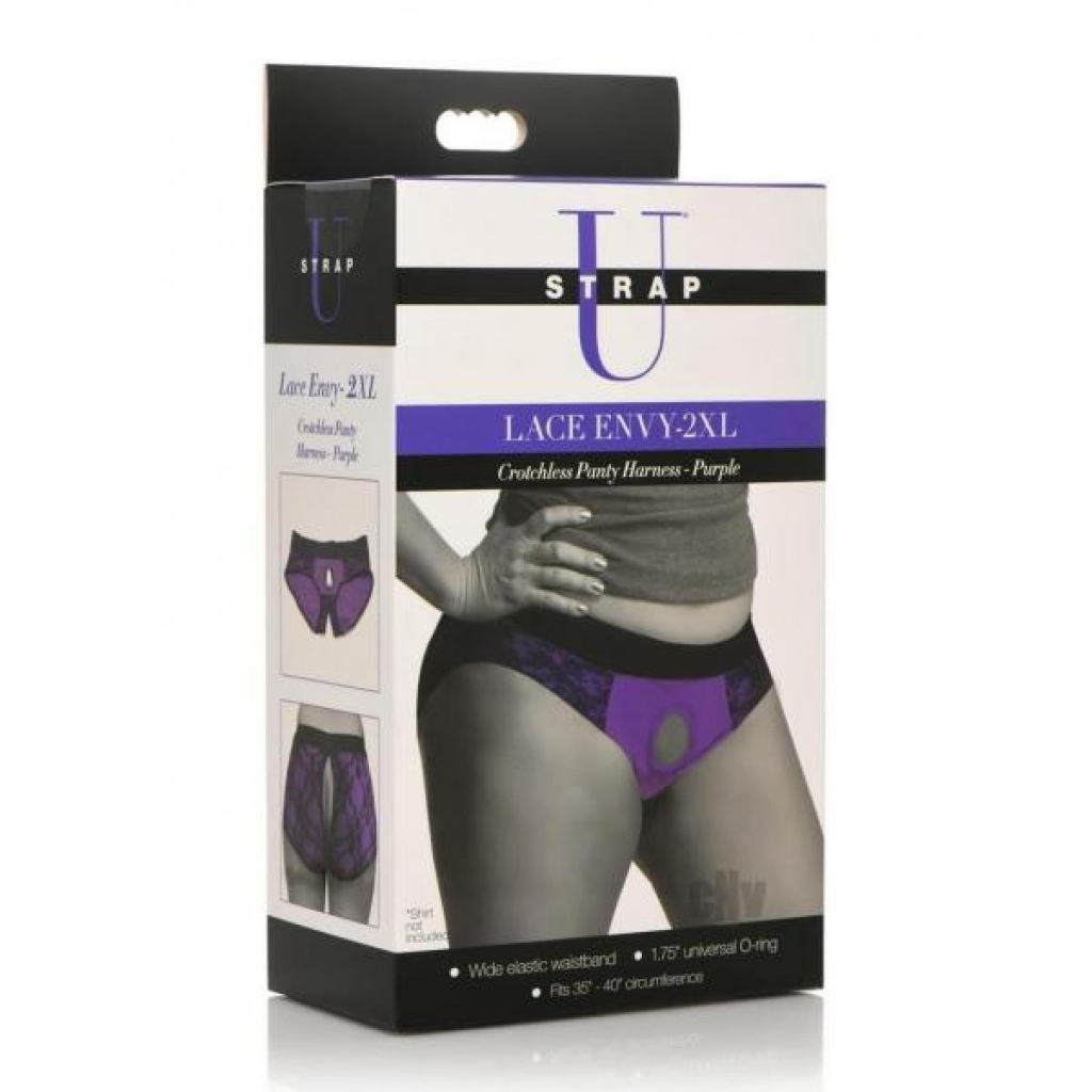 Strap U Lace Envy Crotchless 2xl Purple - Harnesses