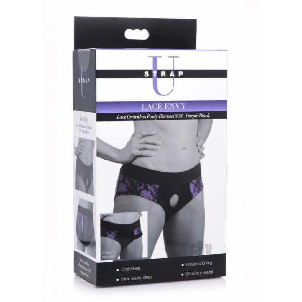 Strap U Lace Envy Crotchless Harness - Small/Medium Purple