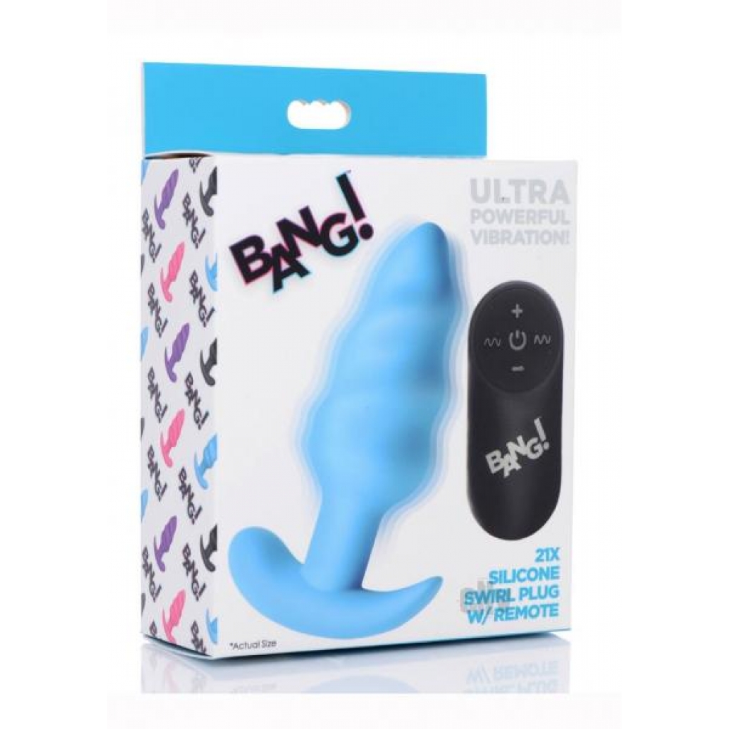 Vibrating Swirl Butt Plug with Remote Control - Blue