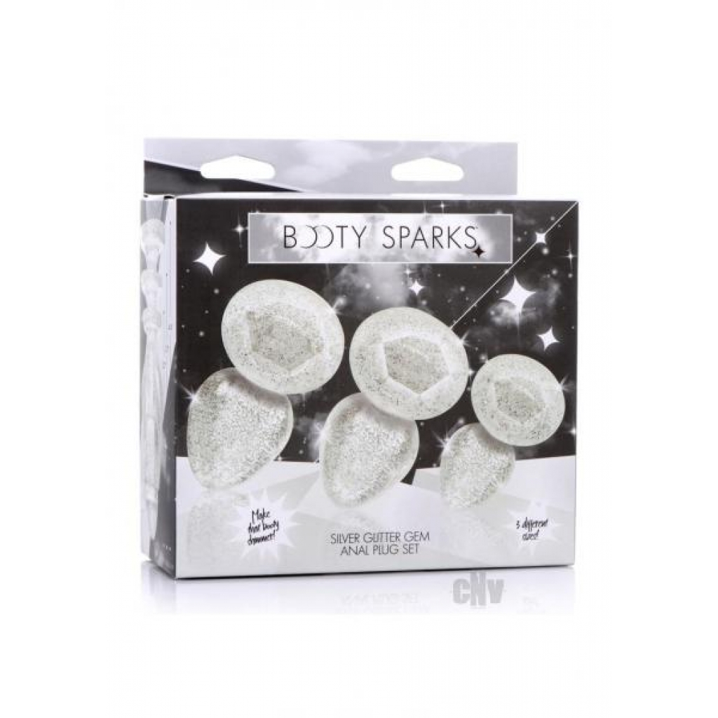 Booty Sparks Glitter Gem Plug Set Silver - Anal Trainer Kits