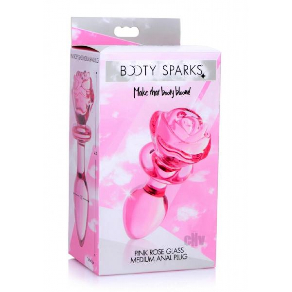 Booty Sparks Pink Rose Glass Plug Md - Anal Plugs