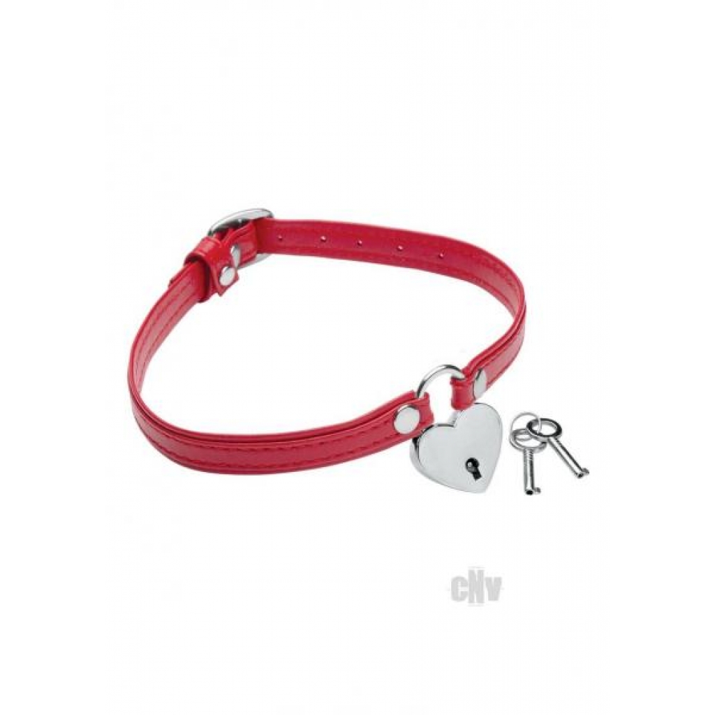 Ms Heart Lock Choker W/key Red - Collars & Leashes