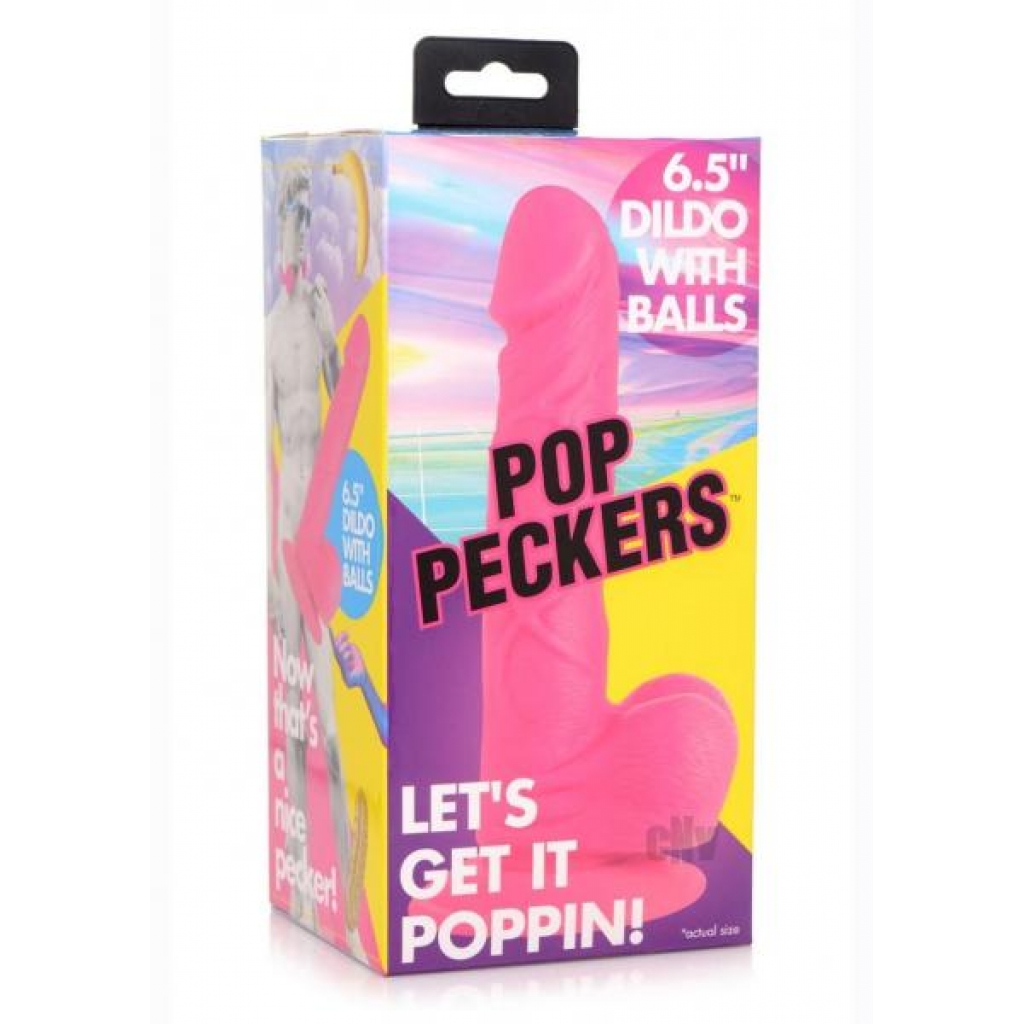 Pop Peckers Dildo W/balls 6.5 Pink - Realistic Dildos & Dongs