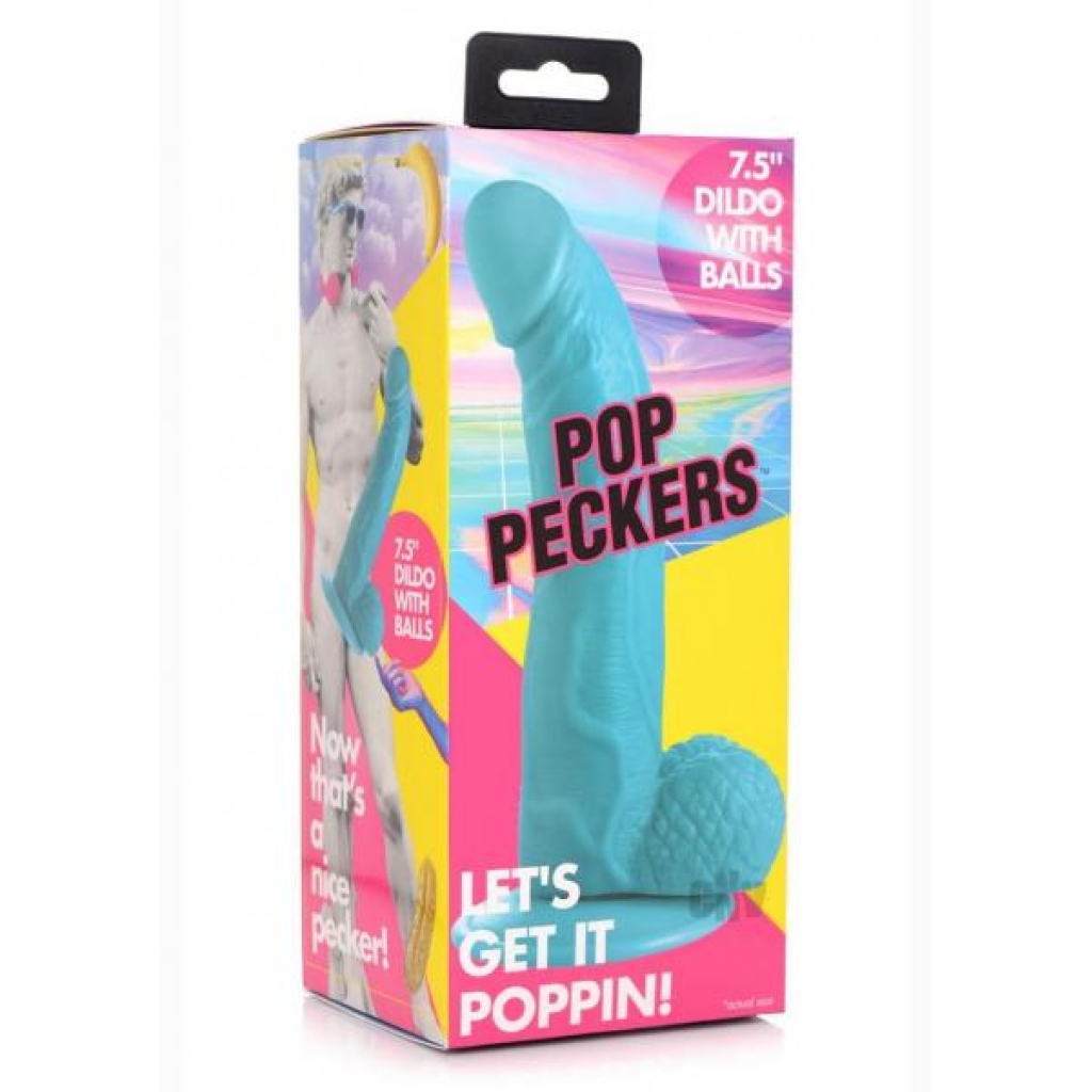 Pop Peckers Dildo W/balls 7.5 Blue - Realistic Dildos & Dongs