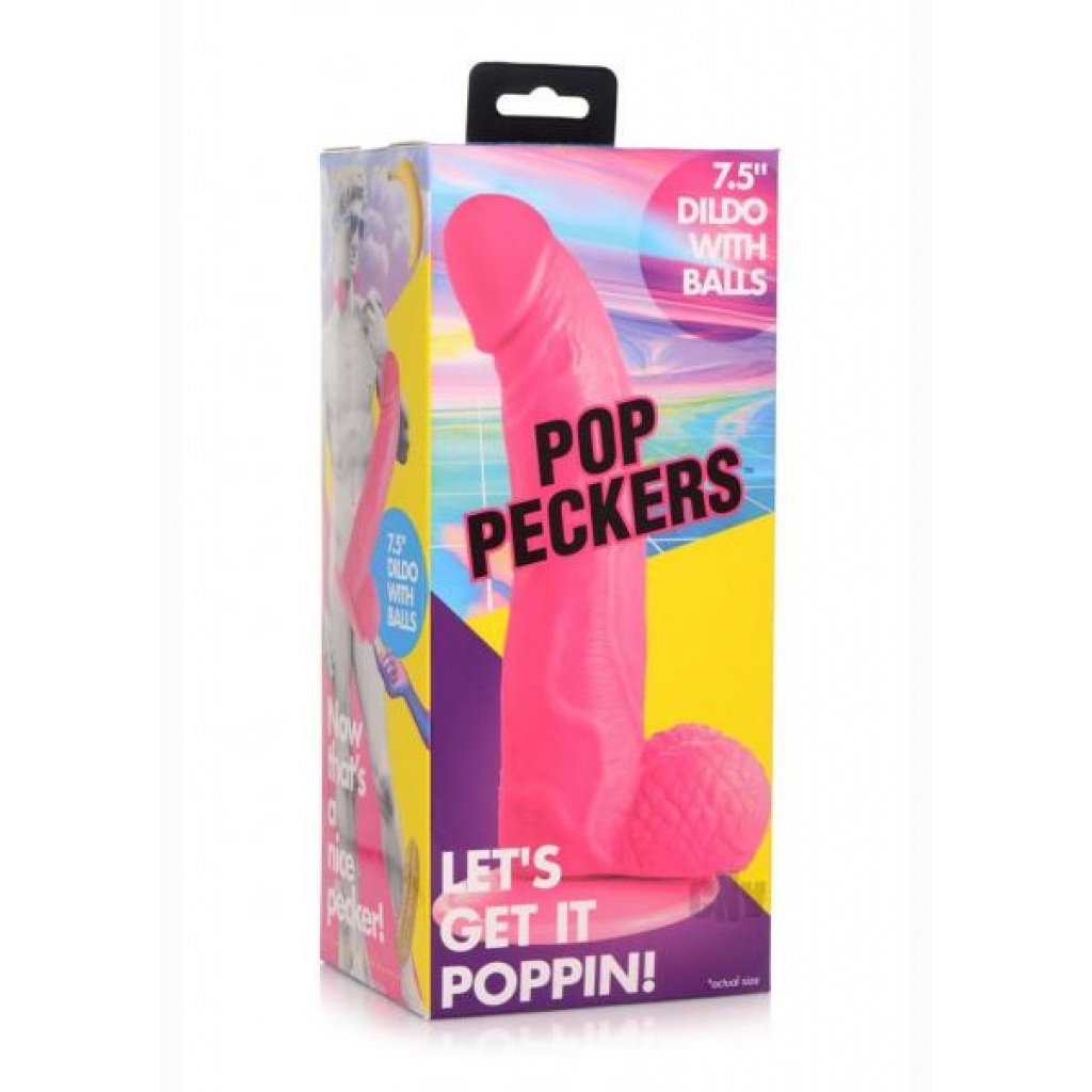 Pop Peckers Dildo W/balls 7.5 Pink - Realistic Dildos & Dongs