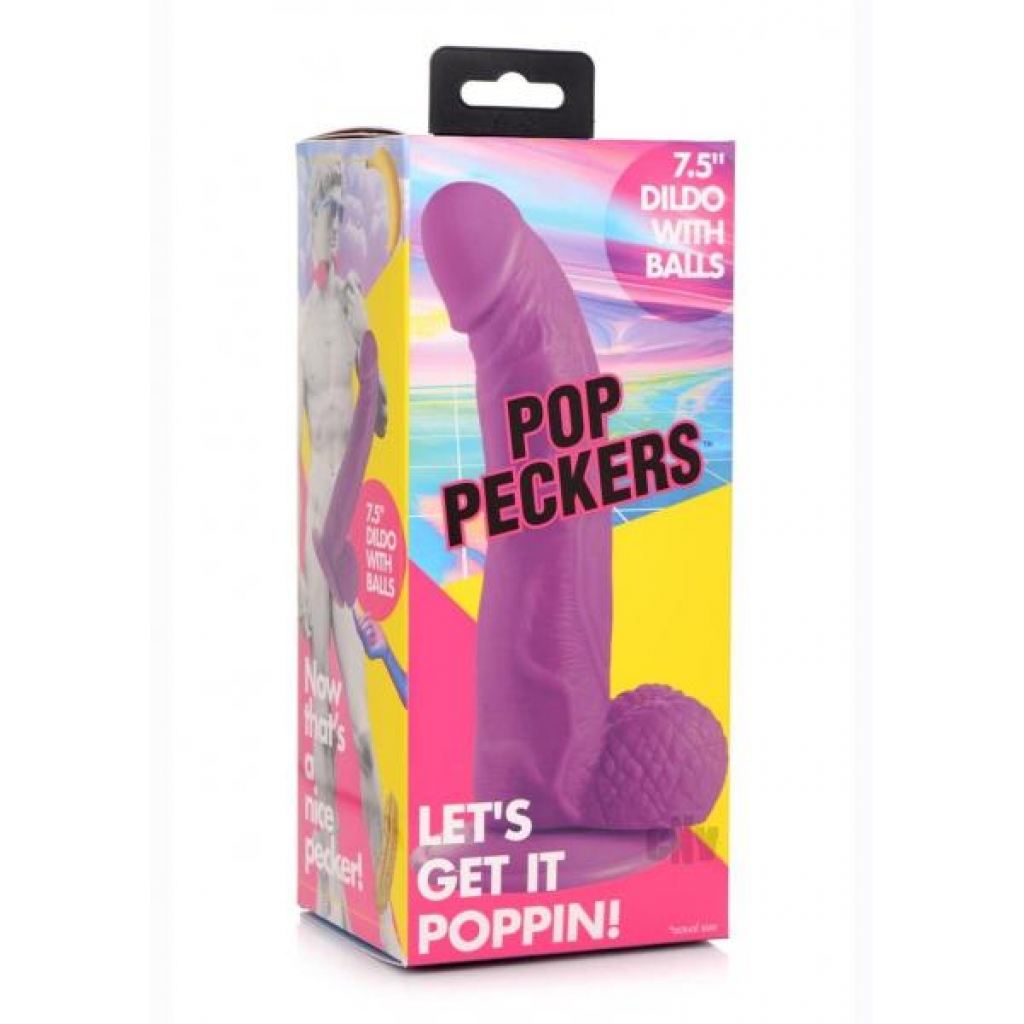 Pop Peckers Dildo W/balls 7.5 Purple - Realistic Dildos & Dongs