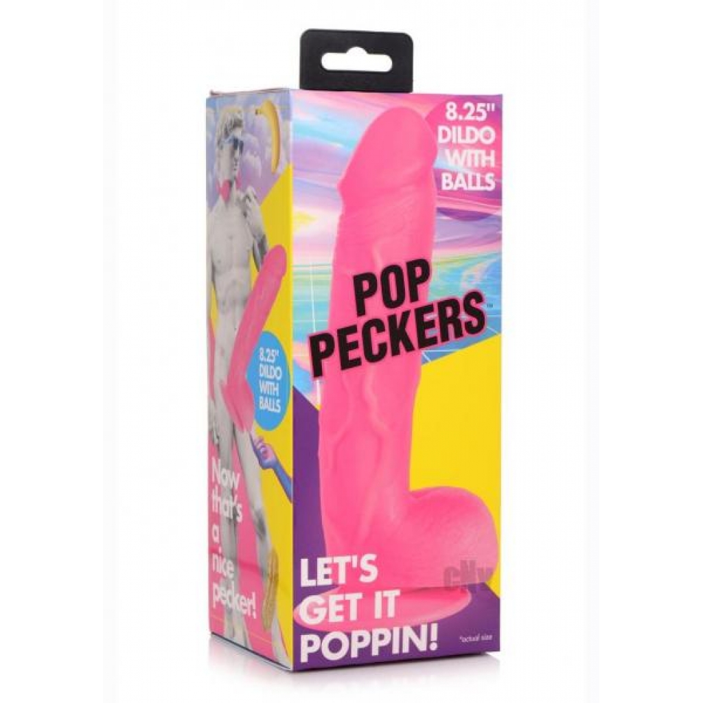 Pop Peckers Dildo W/balls 8.25 Pink - Realistic Dildos & Dongs