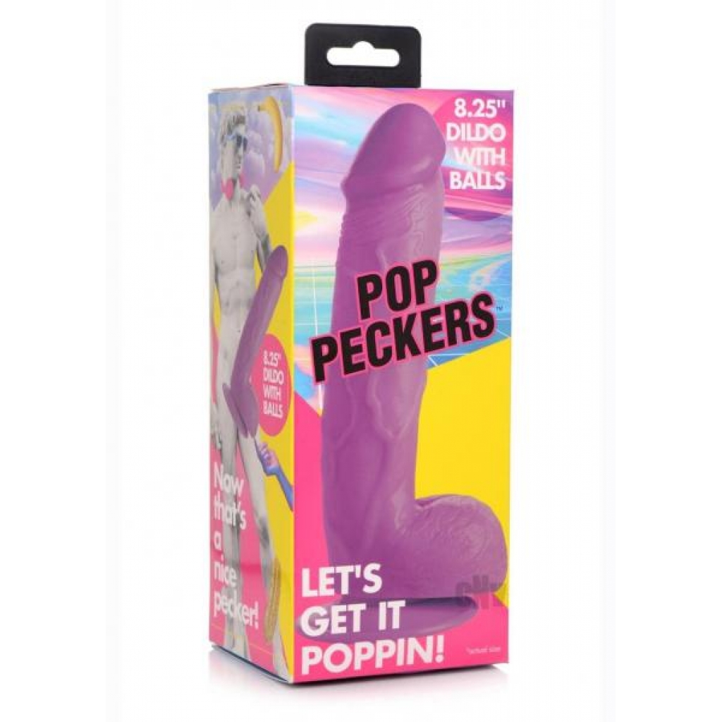 Pop Peckers Dildo W/balls 8.25 Purple - Realistic Dildos & Dongs