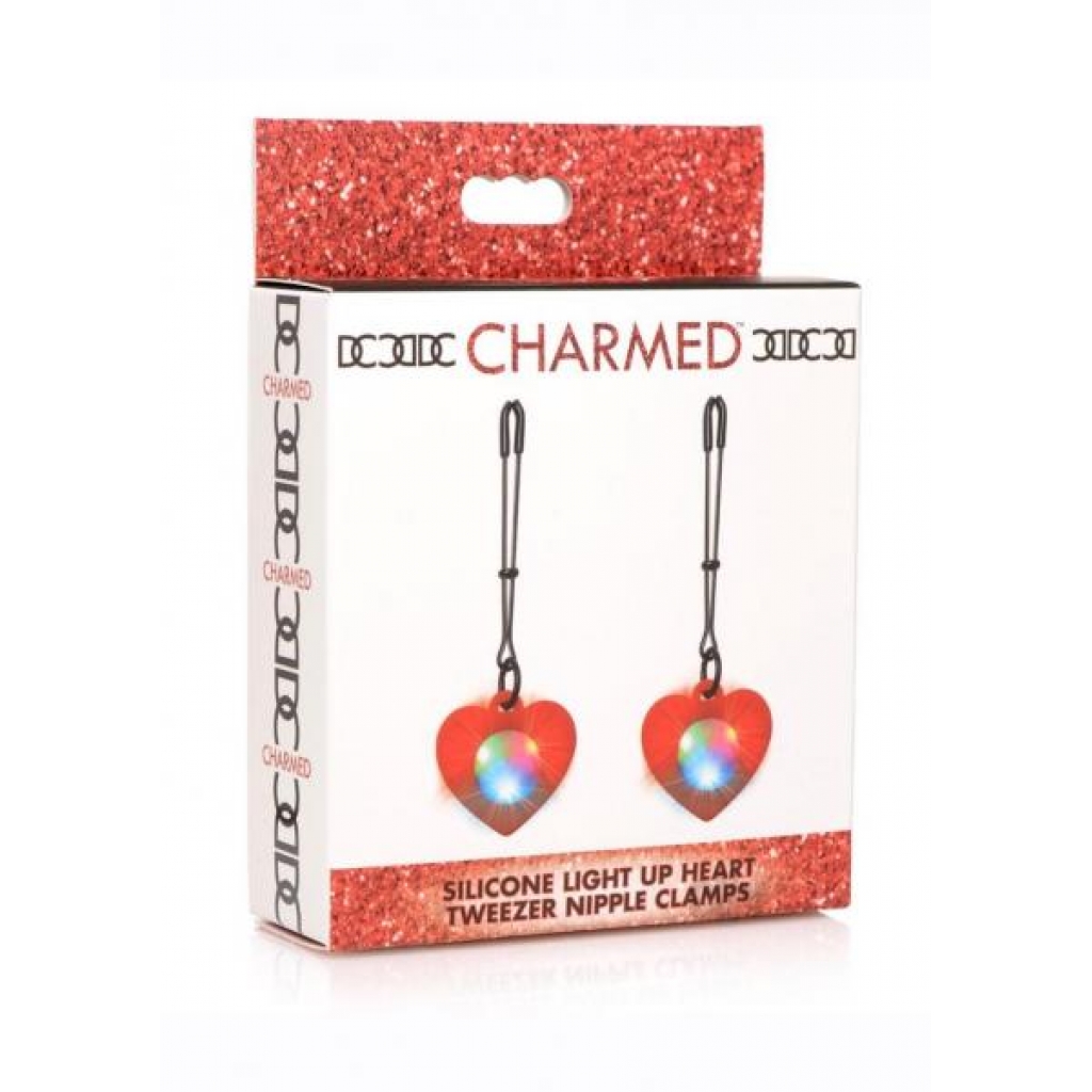 Charmed Light Up Heart Tweezer Nip Red - Nipple Clamps