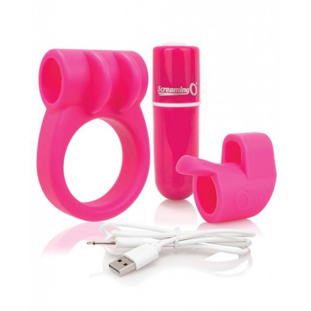 Charged Combo Kit 1 Cock Ring & Finger Sleeve Pink - Kits & Sleeves