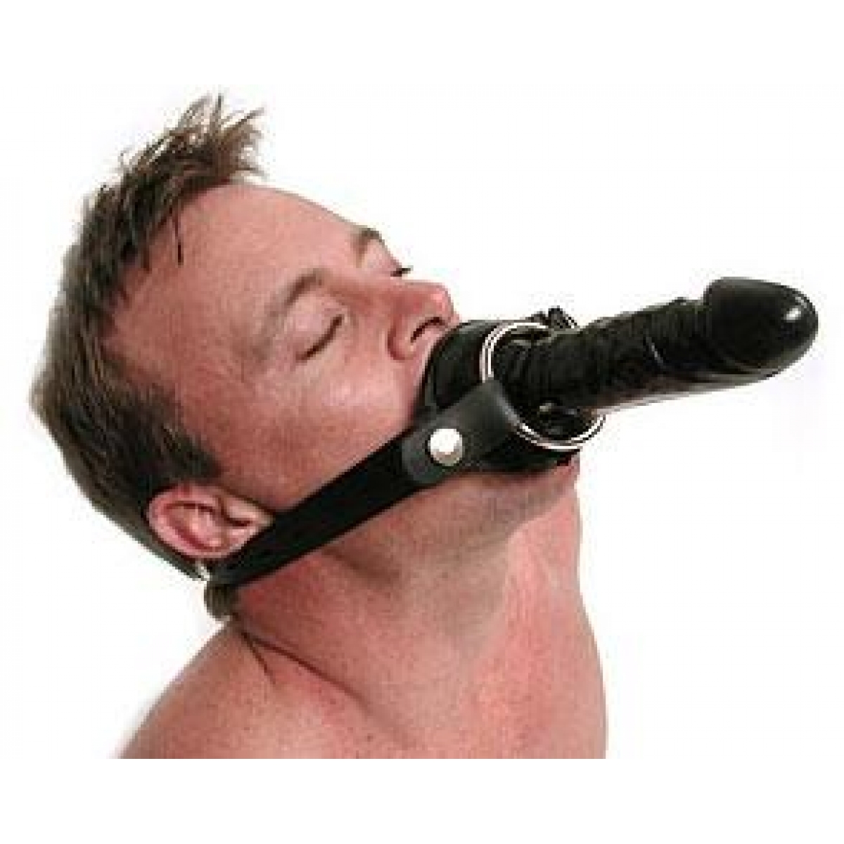 Locking Ball Gag w/ Dildo Ring, Black | SexToyTrading.com