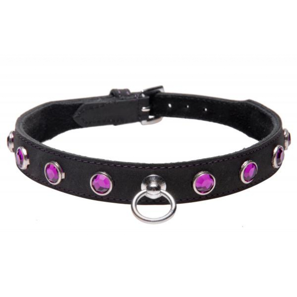 Leather Rhinestone Collar - Amethyst