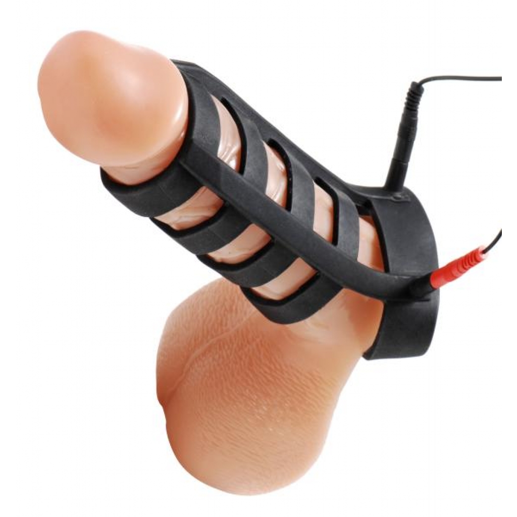 Power Cage Silicone E-Stim Cock and Ball Sheath - Black