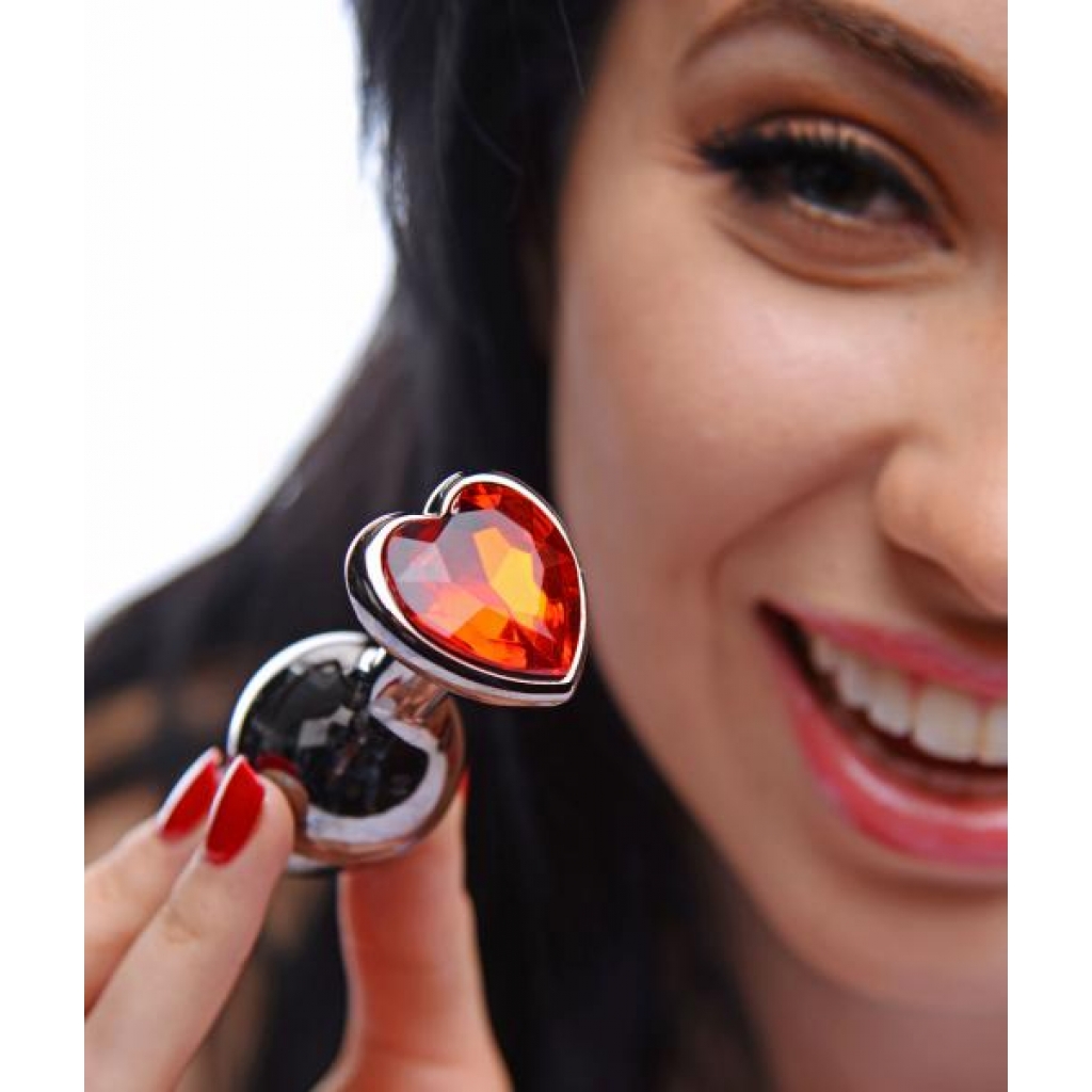 Crimson Tied Scarlet Heart Shaped Jewel Anal Plug