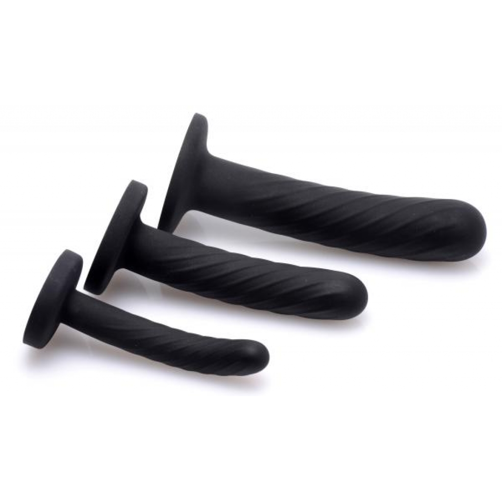 Trinity Strap On Silicone 3 Piece Dildo Set Black