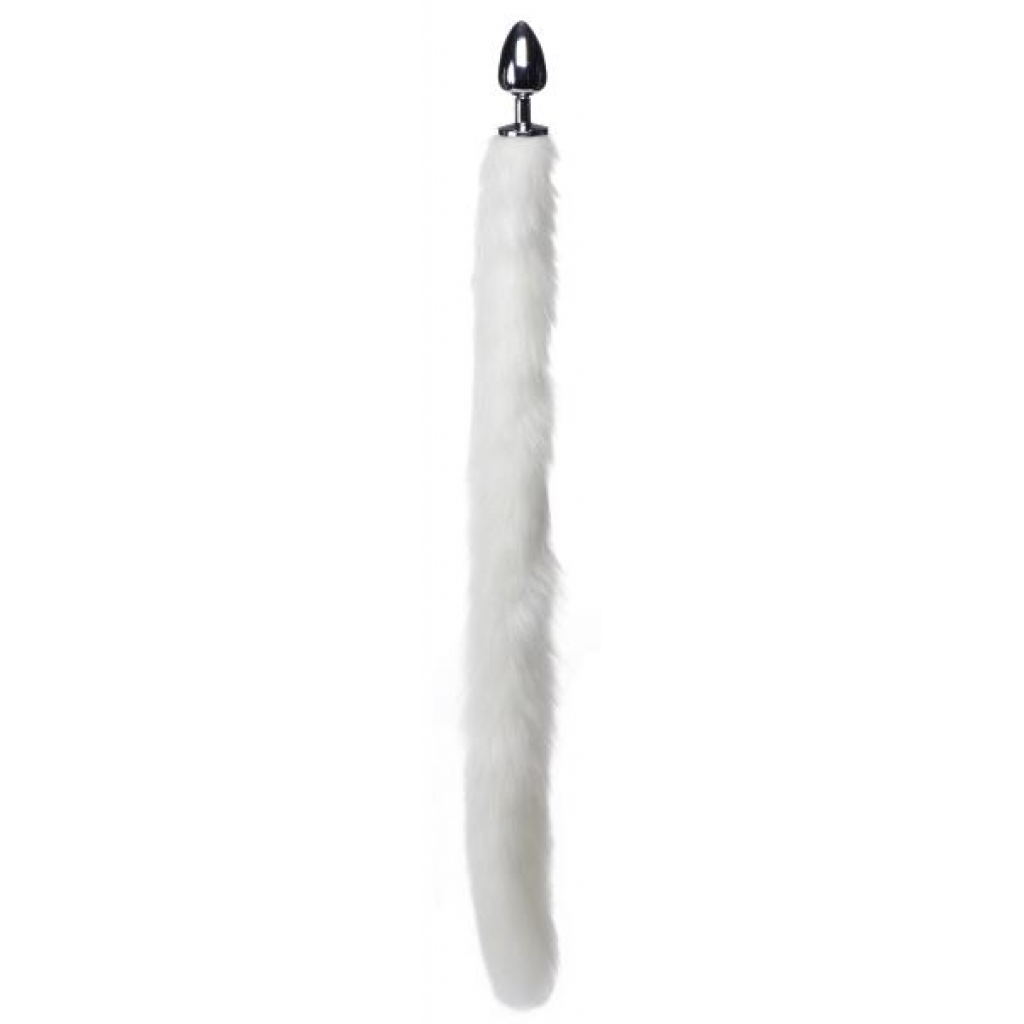 Extra Long Mink Tail Metal Anal Plug in White