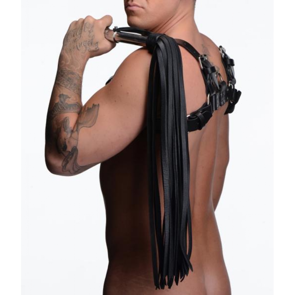 Leather Flogger with Stainless Steel Handle - Black