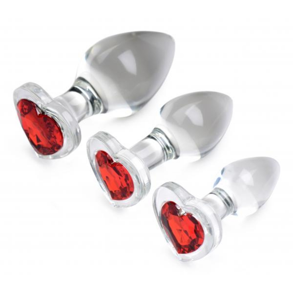 Red Heart Gem Glass Anal Plug Set