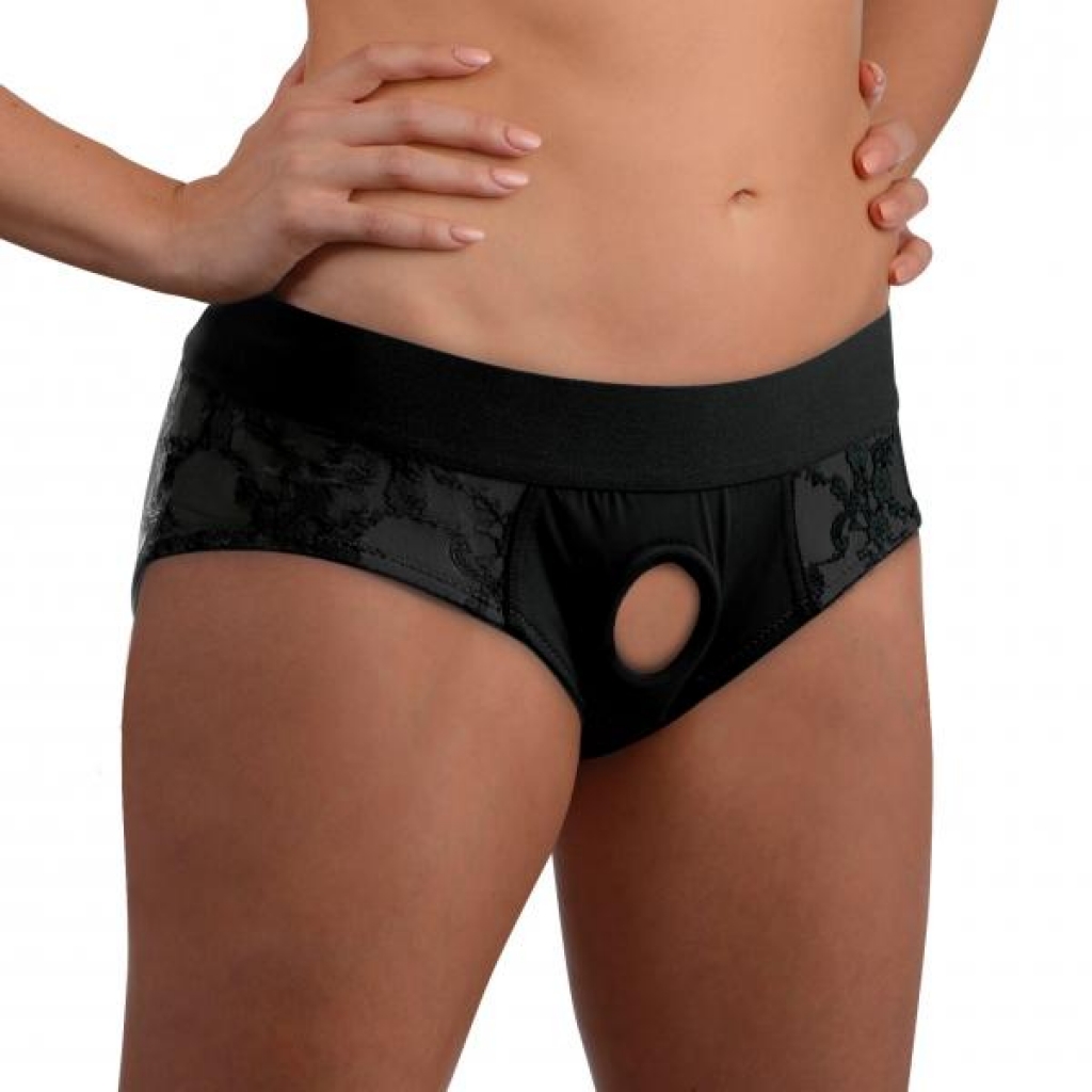 Lace Envy Black Crotchless Panty Harness - L-XL