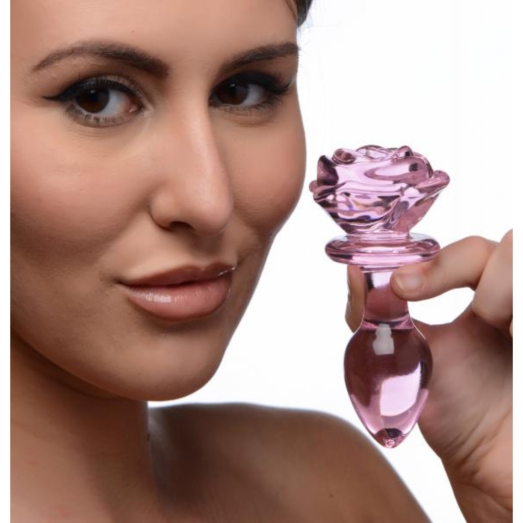 Pink Rose Glass Anal Plug - Medium - Sensational Play