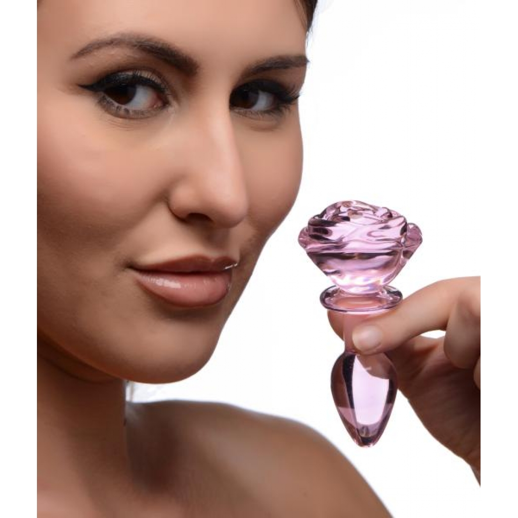 Exquisite Pink Rose Glass Anal Plug - Small