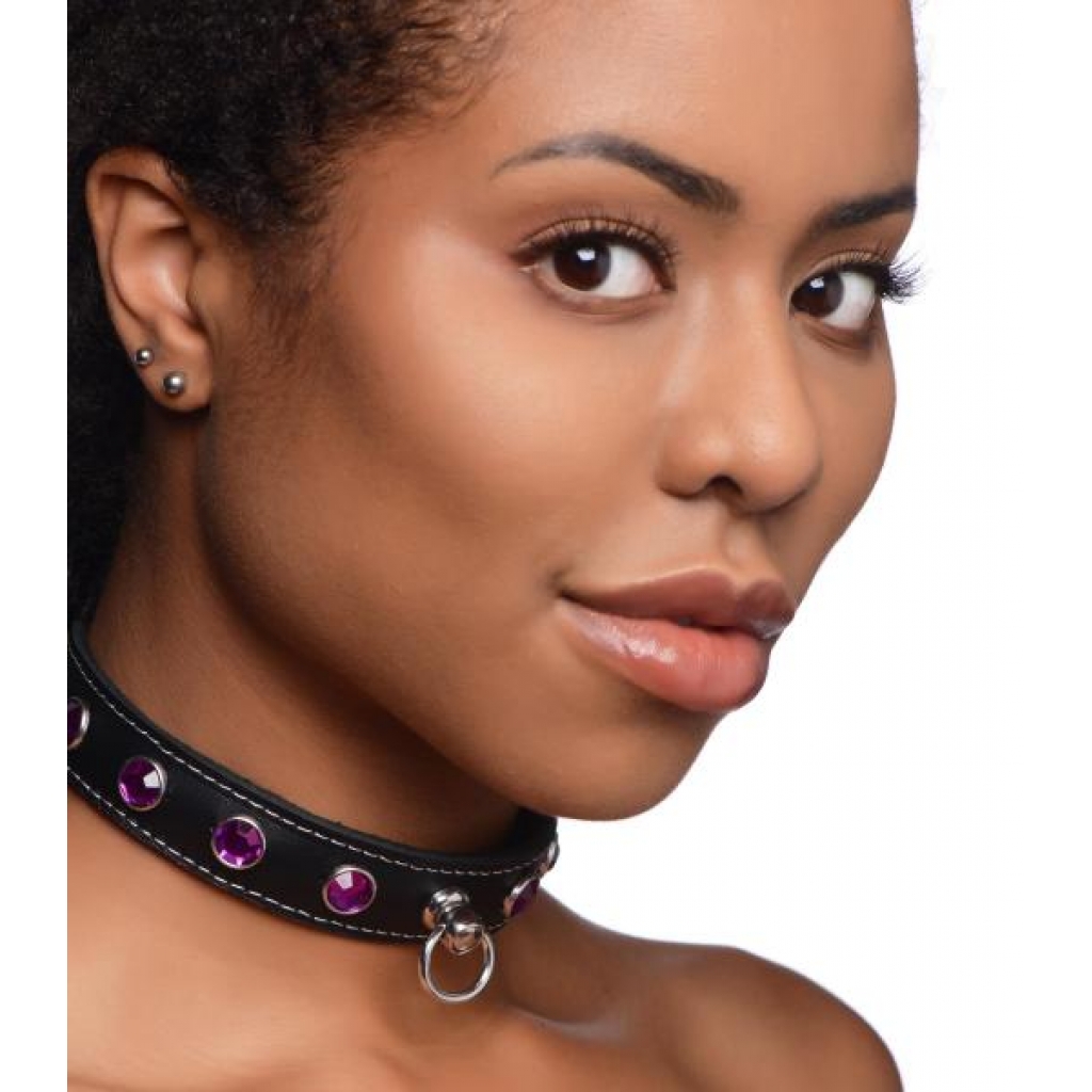 Royal Vixen Leather Choker with Rhinestones - Purple