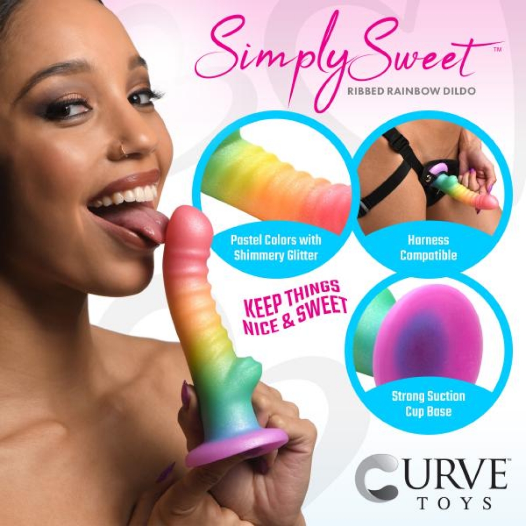 Stimulating Ribbed Rainbow Silicone Dildo