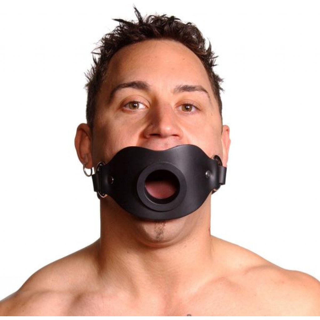 Feeder Locking Open Mouth Gag - Black Leather