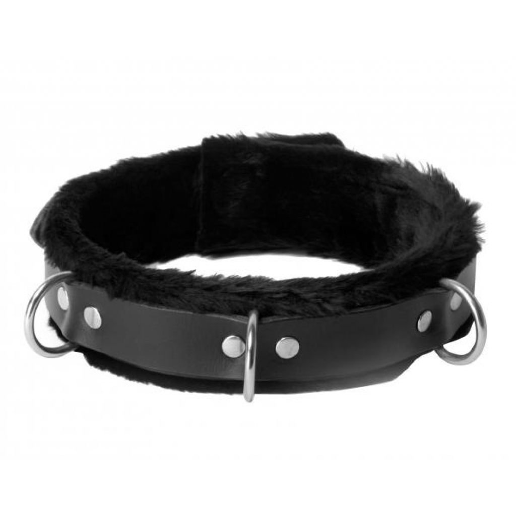 Strict Leather Narrow Fur Lined Locking Collar - Stylish Restraint