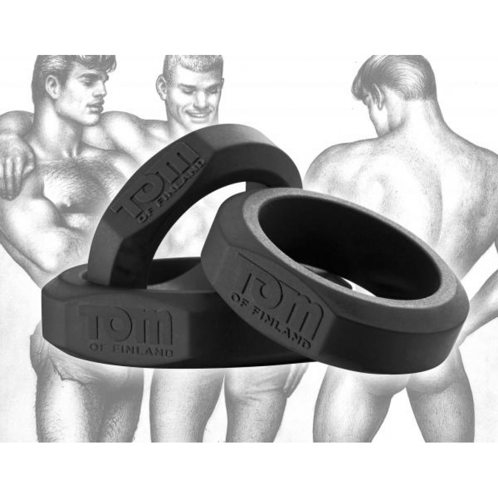 Tom Of Finland 3-Piece Silicone Cock Ring Set - Black