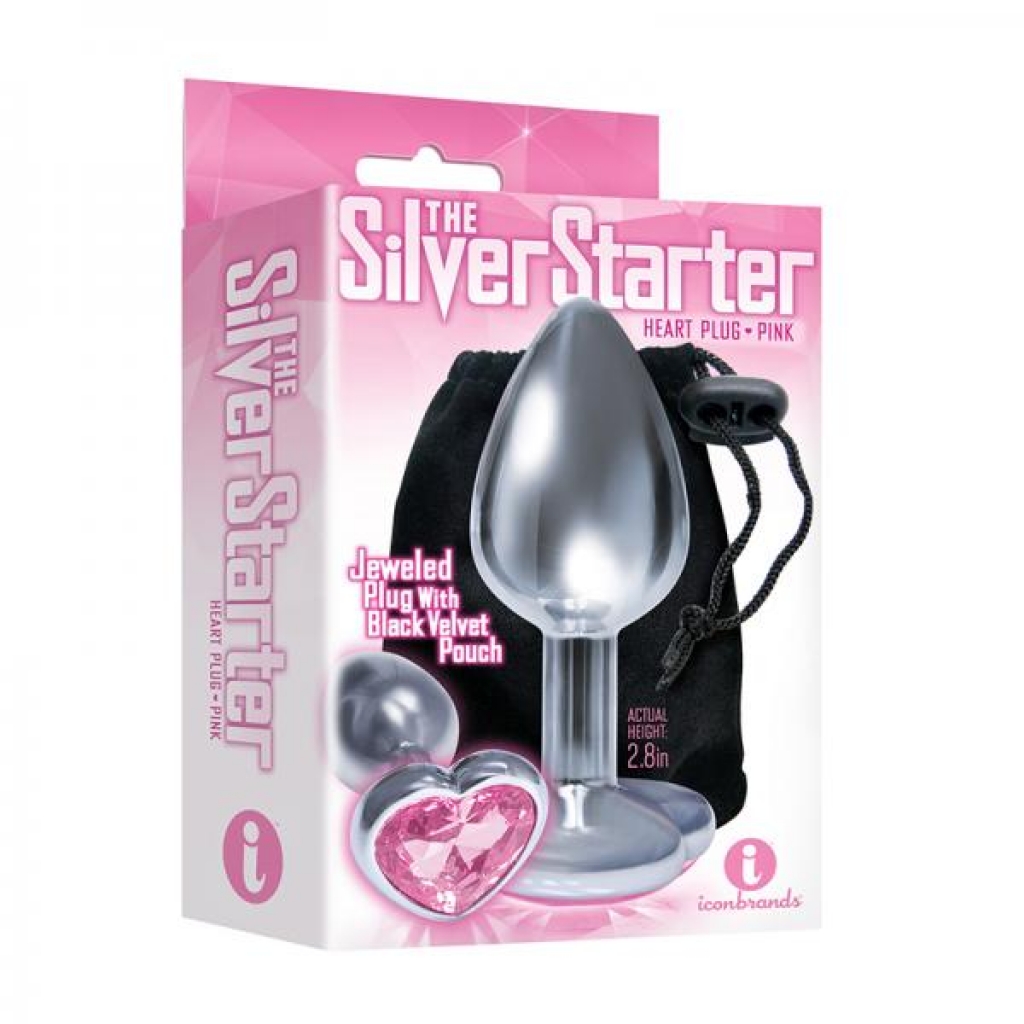 Elegant Silver Starter Bejeweled Heart Plug - Pink for Pleasure