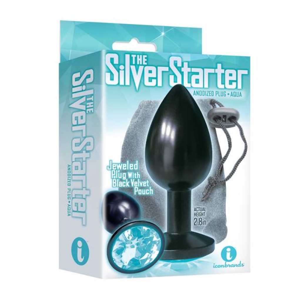 The 9's Silver Starter Bejeweled Plug - Aqua