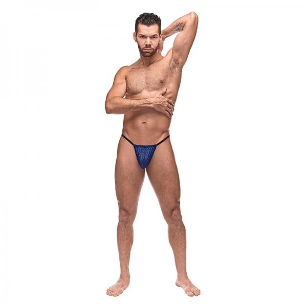 Male Power Diamond Mesh Posing Strap - Navy Size One