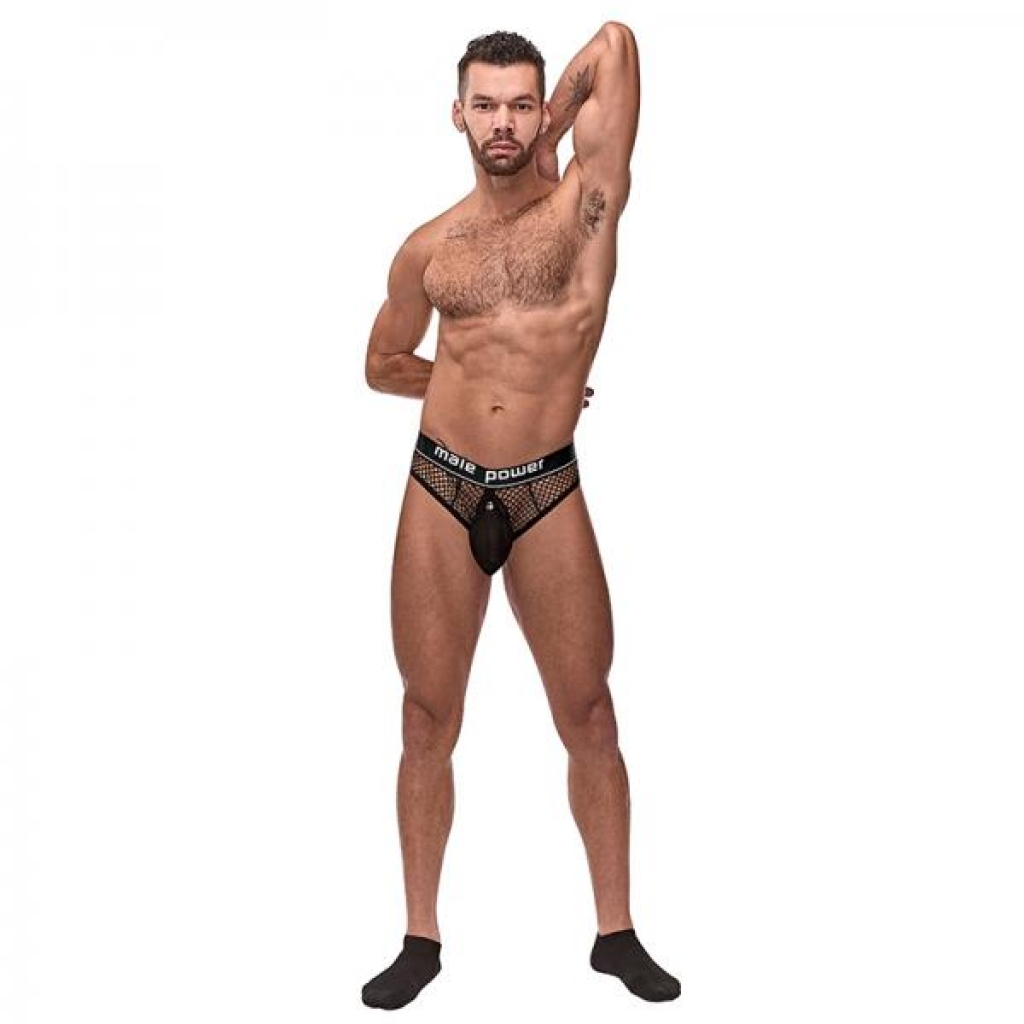 Male Power Cock Pit Net Cock Ring Thong - Black Small