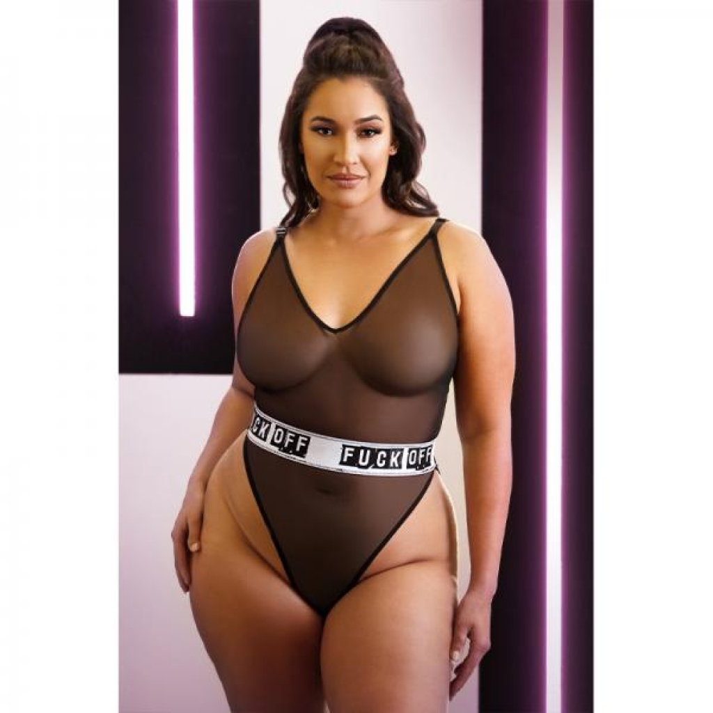 Vibes Fuck Off Cheeky Mesh Playsuit Qs Black: Playful Party Wear