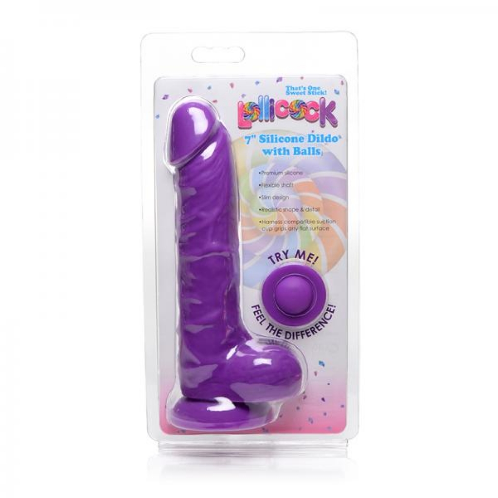 Lollicock Silicone Dildo with Balls - 7 Inches - Grape