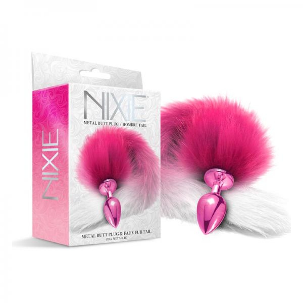 Nixie Metal Butt Plug With Ombre Tail - Pink Metallic