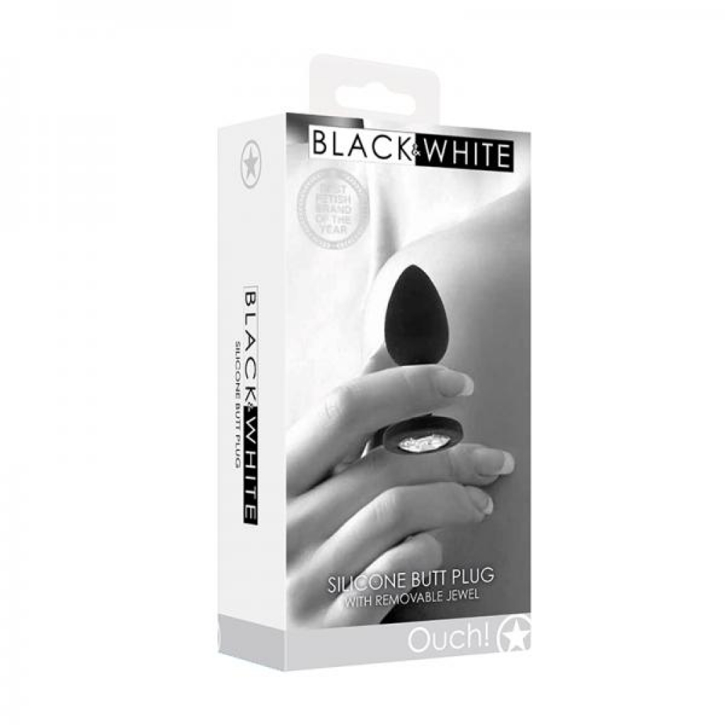 Ouch! Black & White Silicone Butt Plug With Removable Jewel - Black