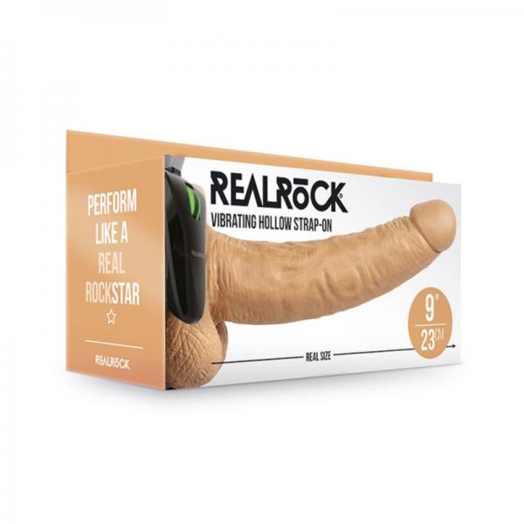 Realrock Vibrating Hollow Strap-On With Balls - 9 In. Mocha