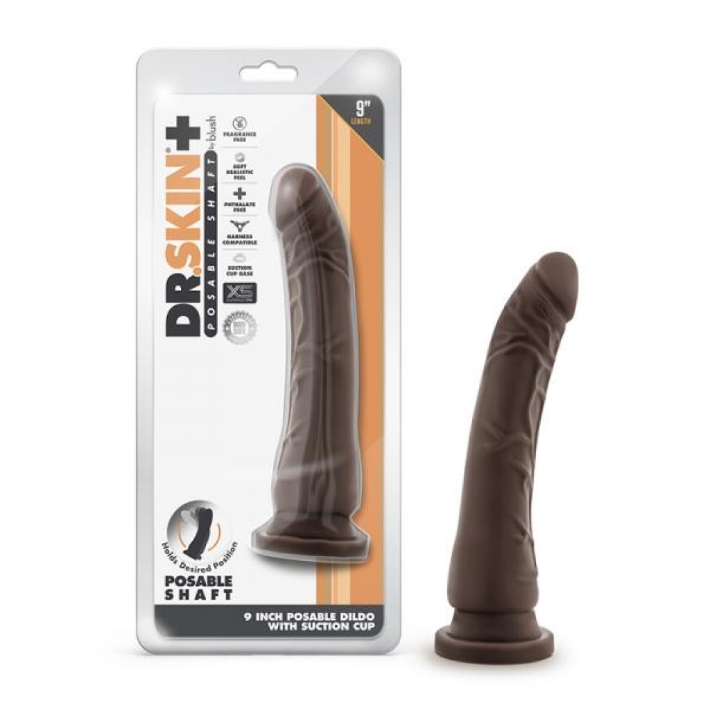 Dr. Skin Plus Posable Dildo - 9 In. Chocolate