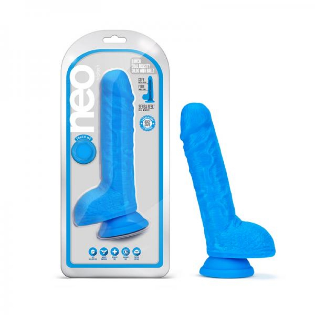 Neo 9 Inch Dual Density Dildo - Neon Blue