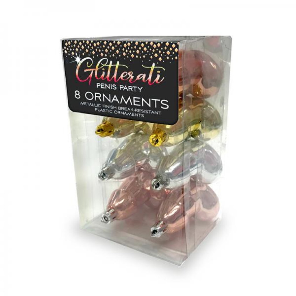 Glitterati Penis Metallic Ornaments - 8pc