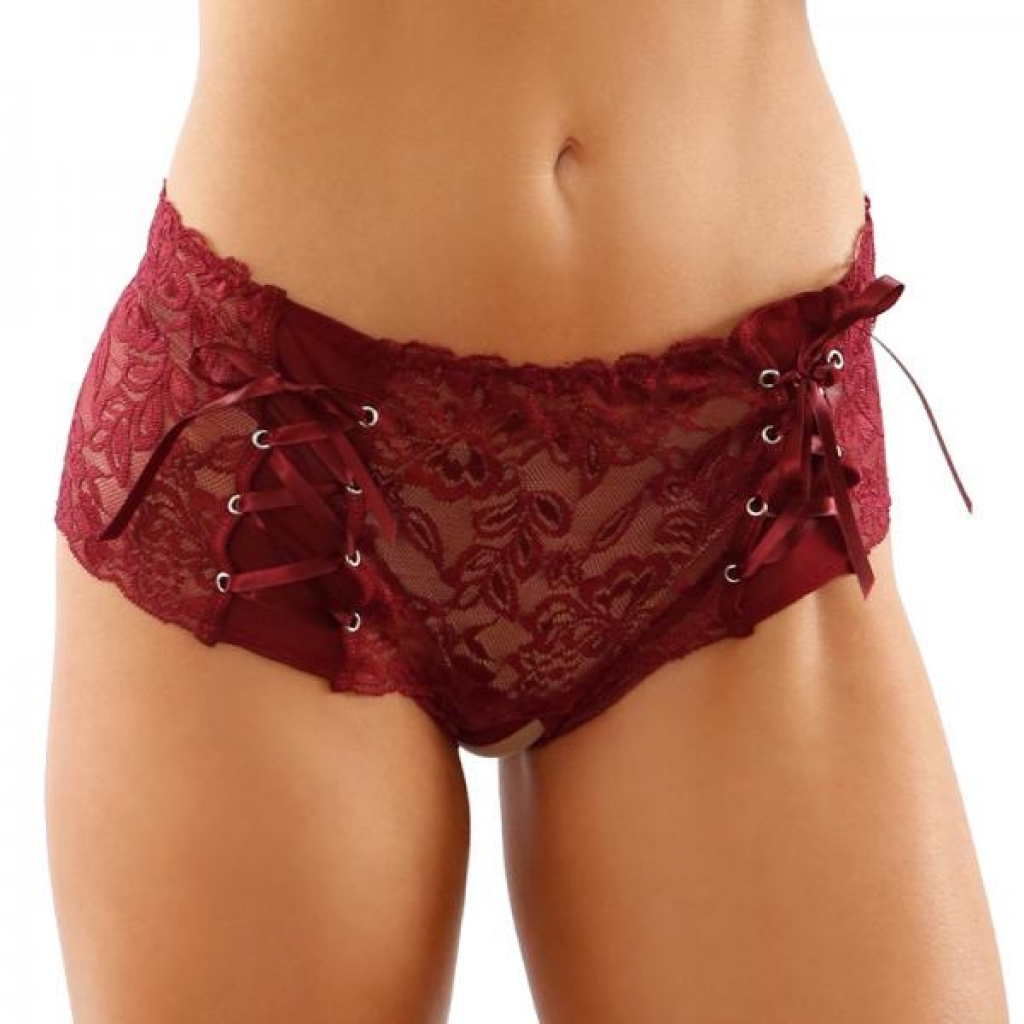 Magnolia Crotchless Lace Boyshort - Garnet S/M