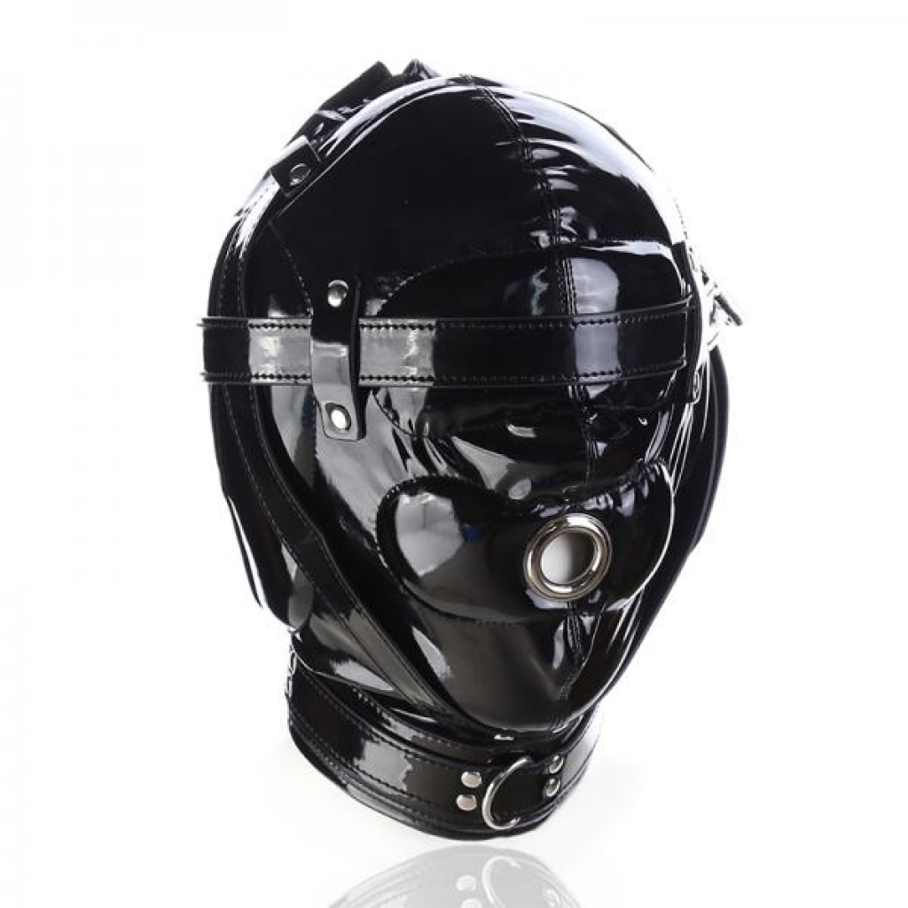 Ple'sur Shiny Pleather Locking Deprivation Hood - Black