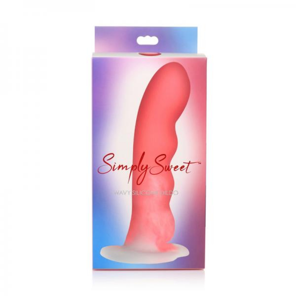 Simply Sweet Wavy 8 In. Silicone Dildo - Pink/White