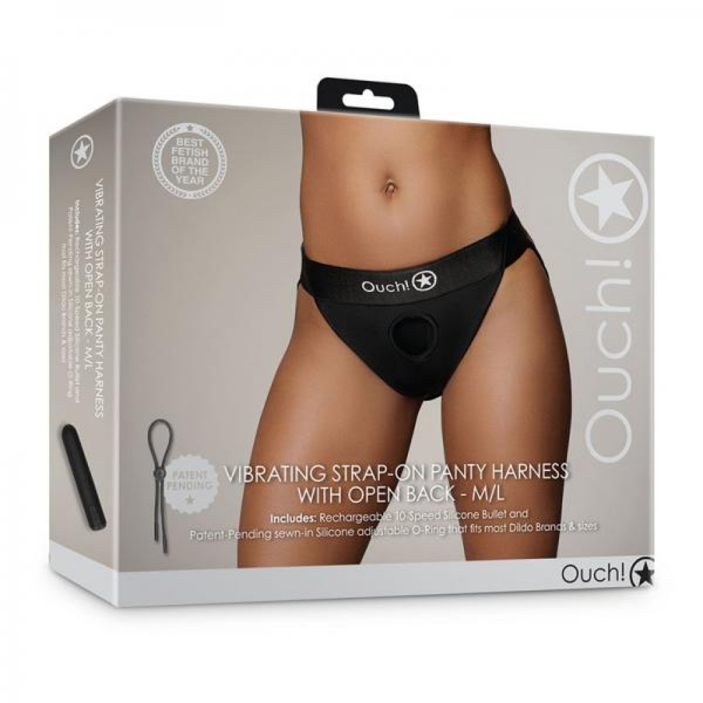 Shots Ouch! Vibrating Strap-on Panty Harness – Open Back Black M/L