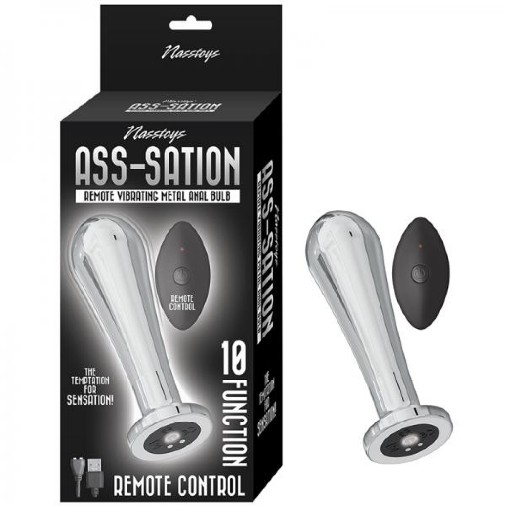 Nasstoys Ass-sation Remote Vibrating Metal Anal Bulb - Silver