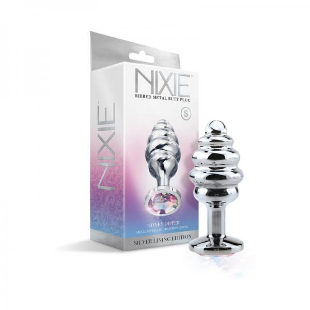 Nixie Ribbed Metal Butt Plug - Honey Dipper (Small)